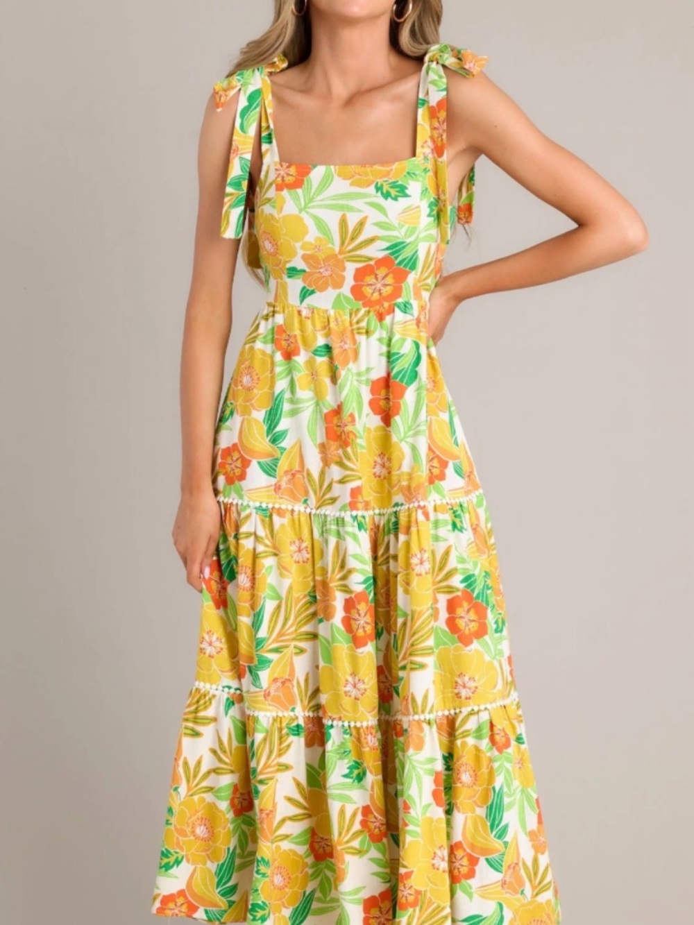 New Aratta linen Floral Tie-Shoulder Maxi Dress in Yellow & Green